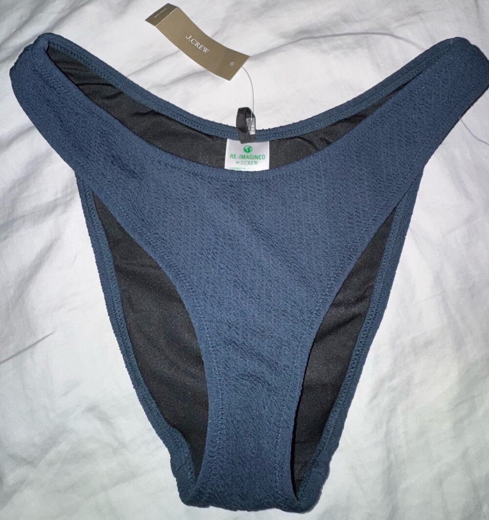 J Crew re-Imagined Curved Waist Bikini Bottom Dark Blue Women Small New W/Tags